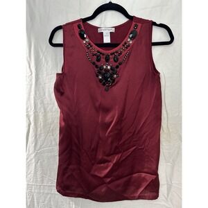AUGUST SILK‎ Tank Top Maroon Beaded Jeweled Size Small